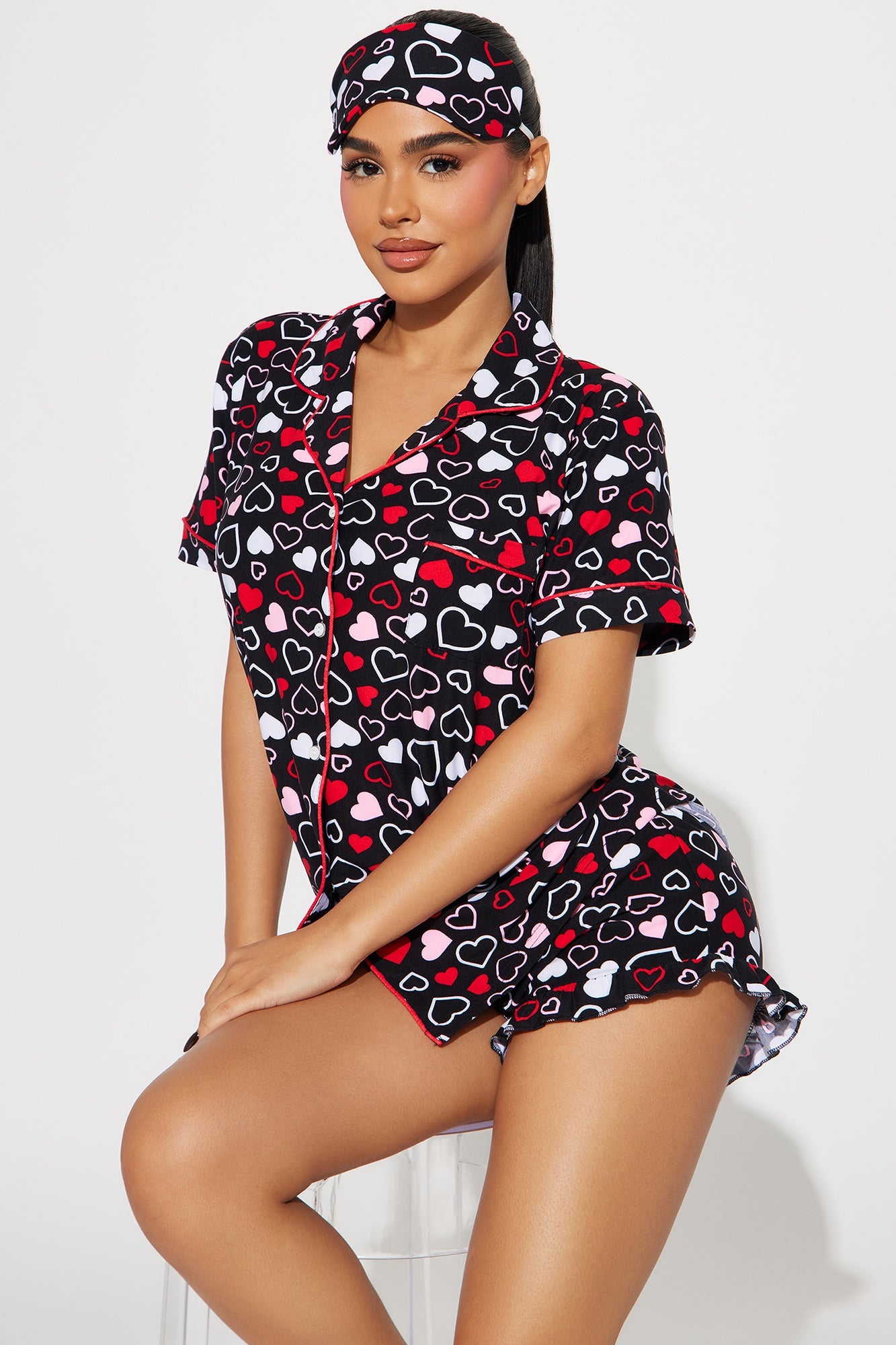 Love This Bed 3 Piece PJ Short Set - Red/Black