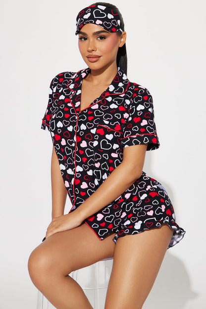 Love This Bed 3 Piece PJ Short Set - Red/Black