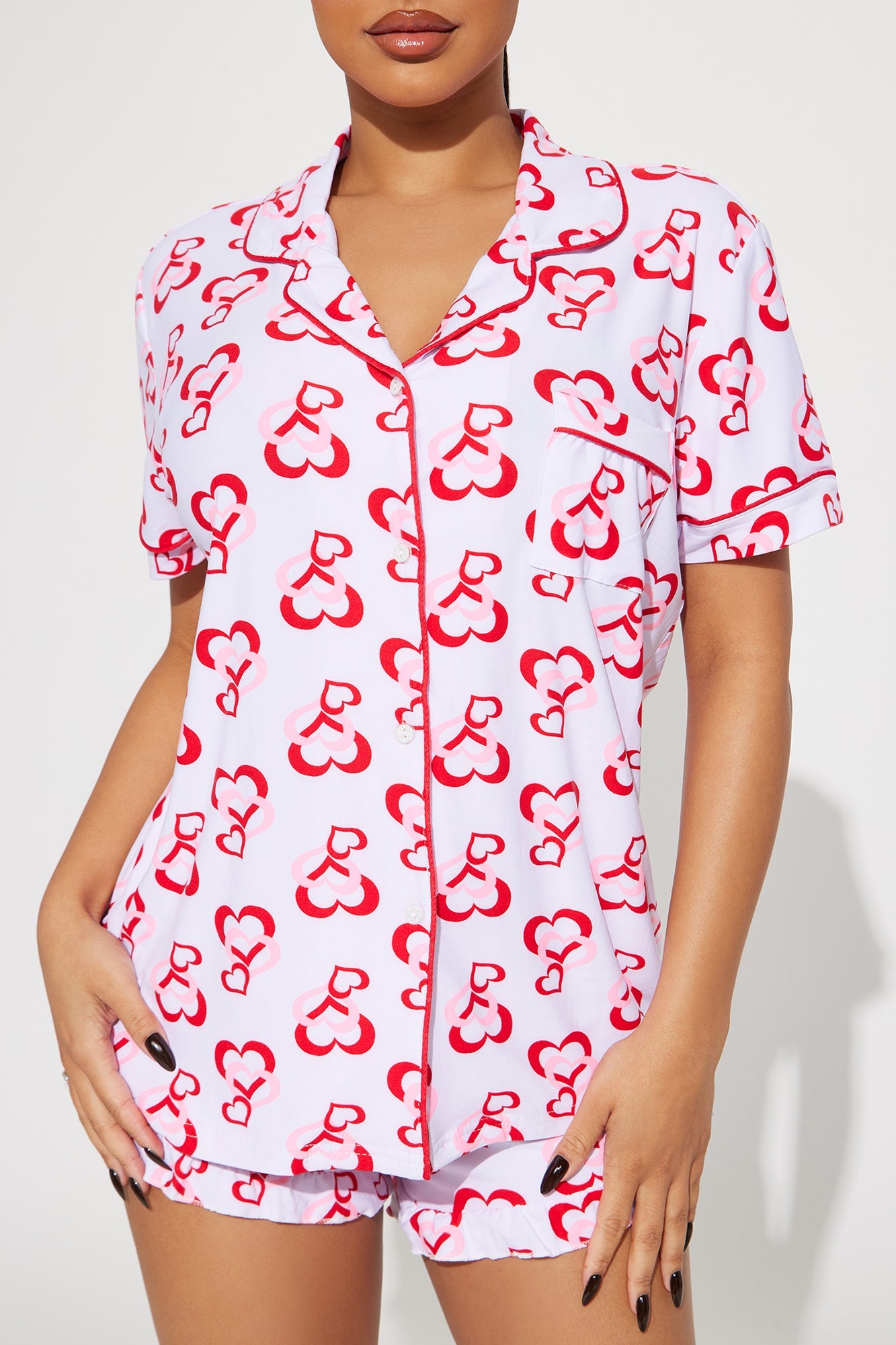Love This Bed 3 Piece PJ Short Set - Red/White