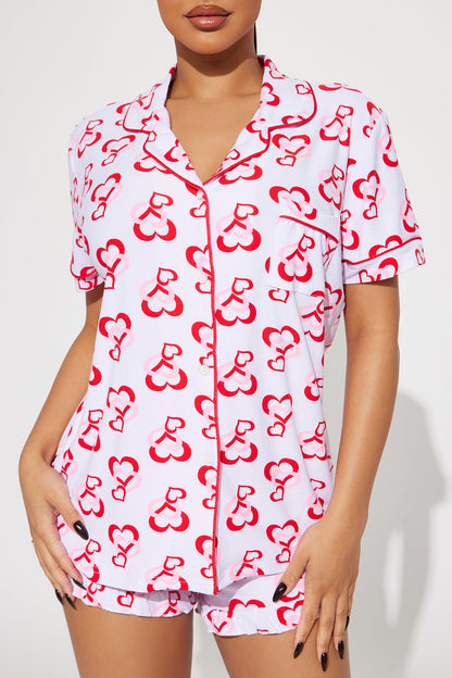 Love This Bed 3 Piece PJ Short Set - Red/White