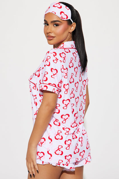 Love This Bed 3 Piece PJ Short Set - Red/White