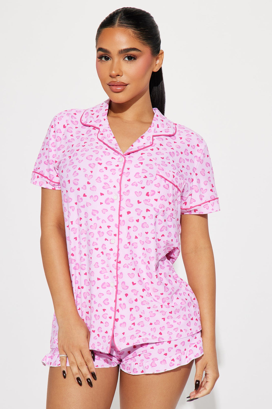 Wild Love PJ Short Set - Pink/Pink