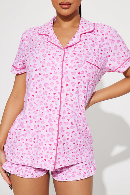 Wild Love PJ Short Set - Pink/Pink