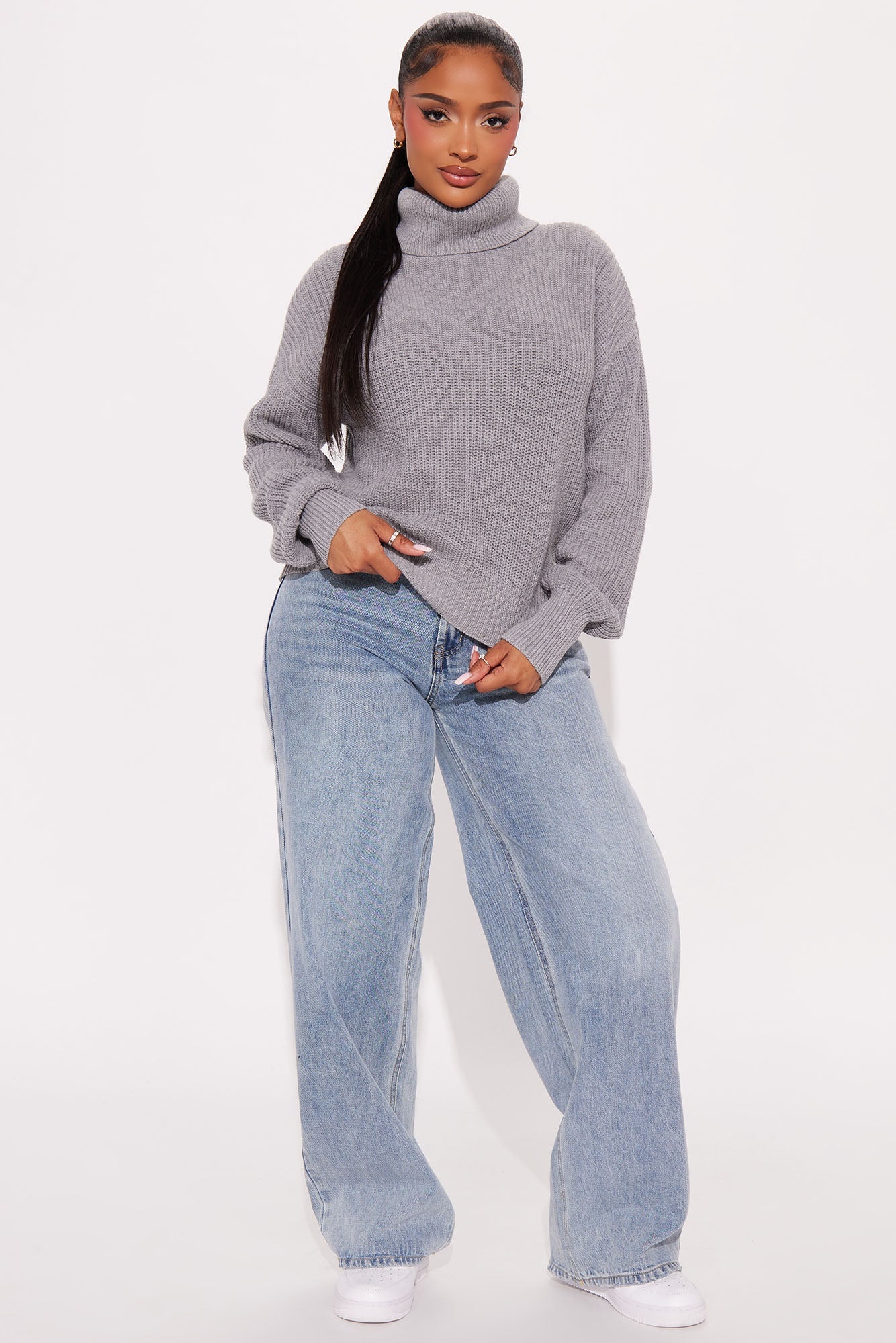 Roll With The Flow Turtleneck Sweater - Heather Grey