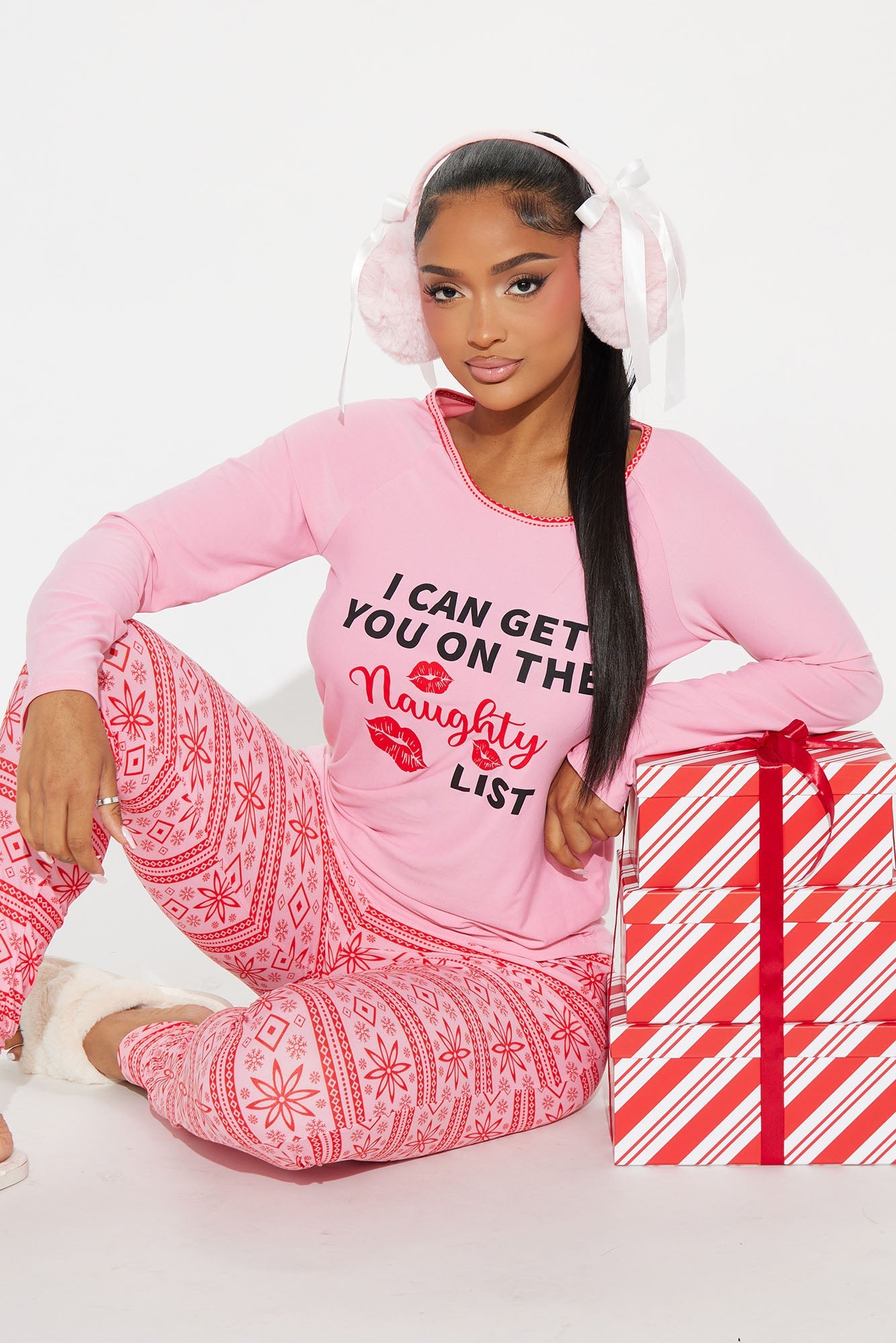 Get You On The Naughty List PJ Jogger Set - Pink/Pink
