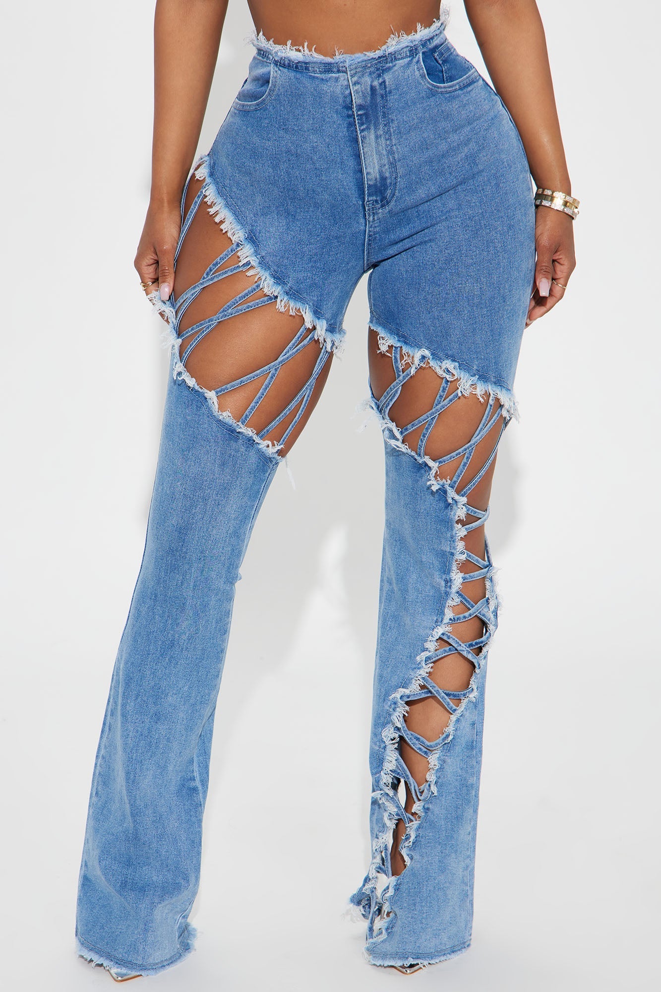 Problem Solved Stretch Lace Up Bootcut Jeans - Medium Wash