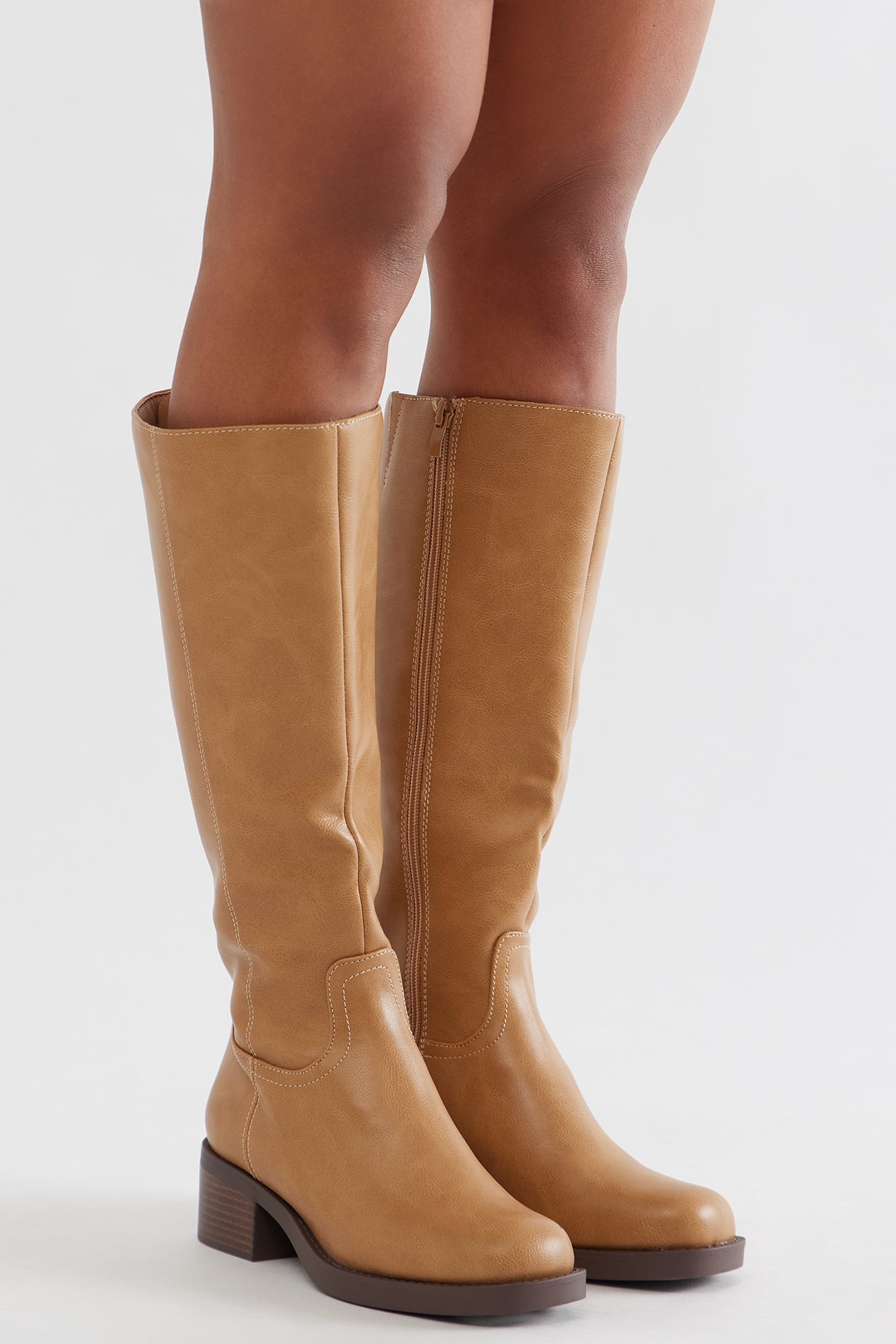 Ginger Faux Leather Boots - Camel