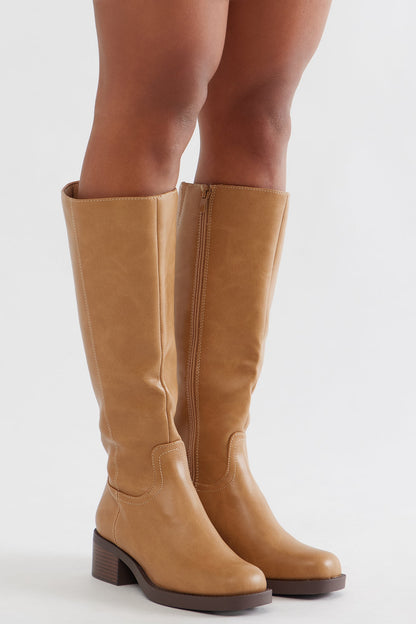 Ginger Faux Leather Boots - Camel