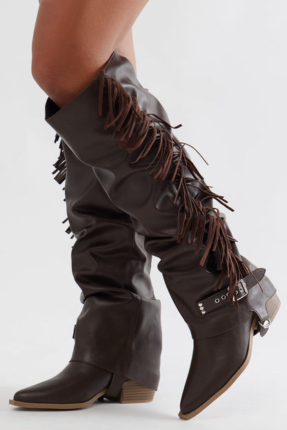 Yosemite Fringe Overlay Boots - Brown