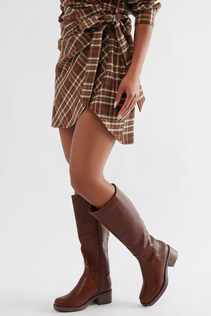 Ginger Faux Leather Boots - Cognac