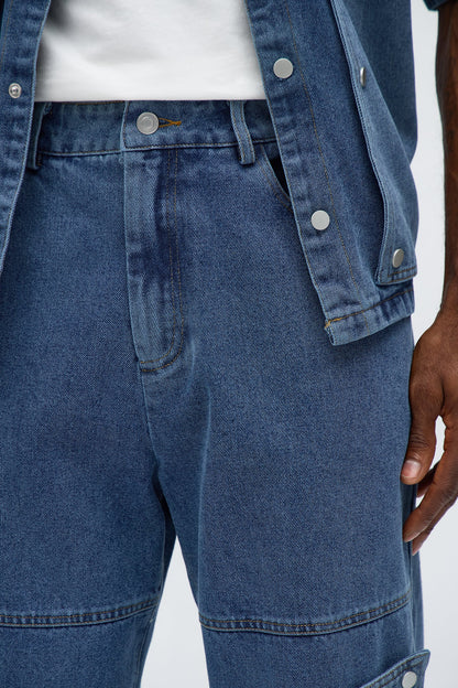 Straight Utility Snap Panel Jean - Dark Wash