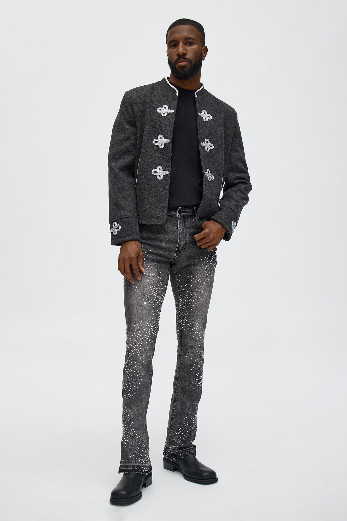 Stacked Skinny Flare Got That Razz Jewel Jean - Black Wash