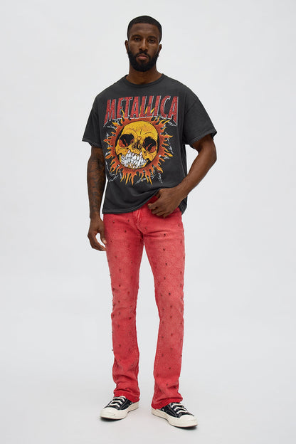 Stacked Slim Flare We WIldin In Bling Jean - Red