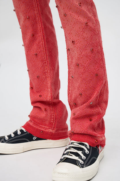 Stacked Slim Flare We WIldin In Bling Jean - Red