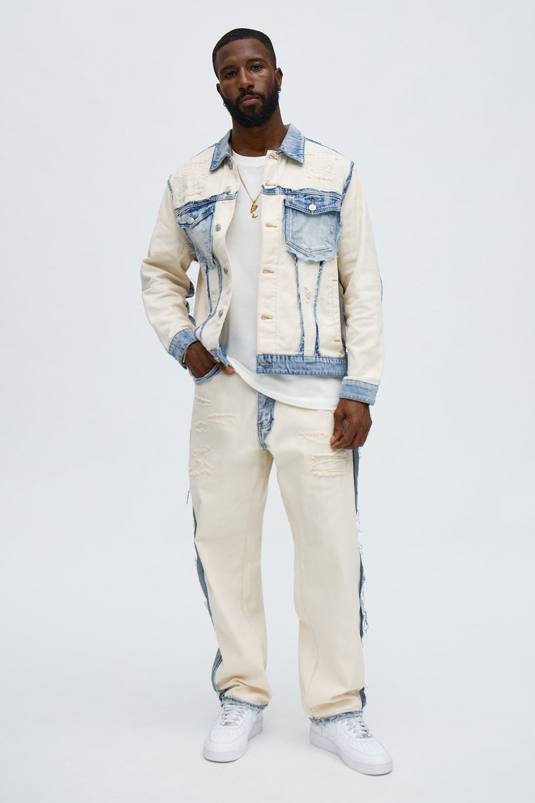Relaxed Straight Benji Frayed Jean - Off White/combo