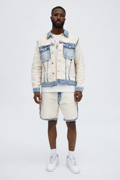 Relaxed Benji Fray Denim Short - Off White/combo