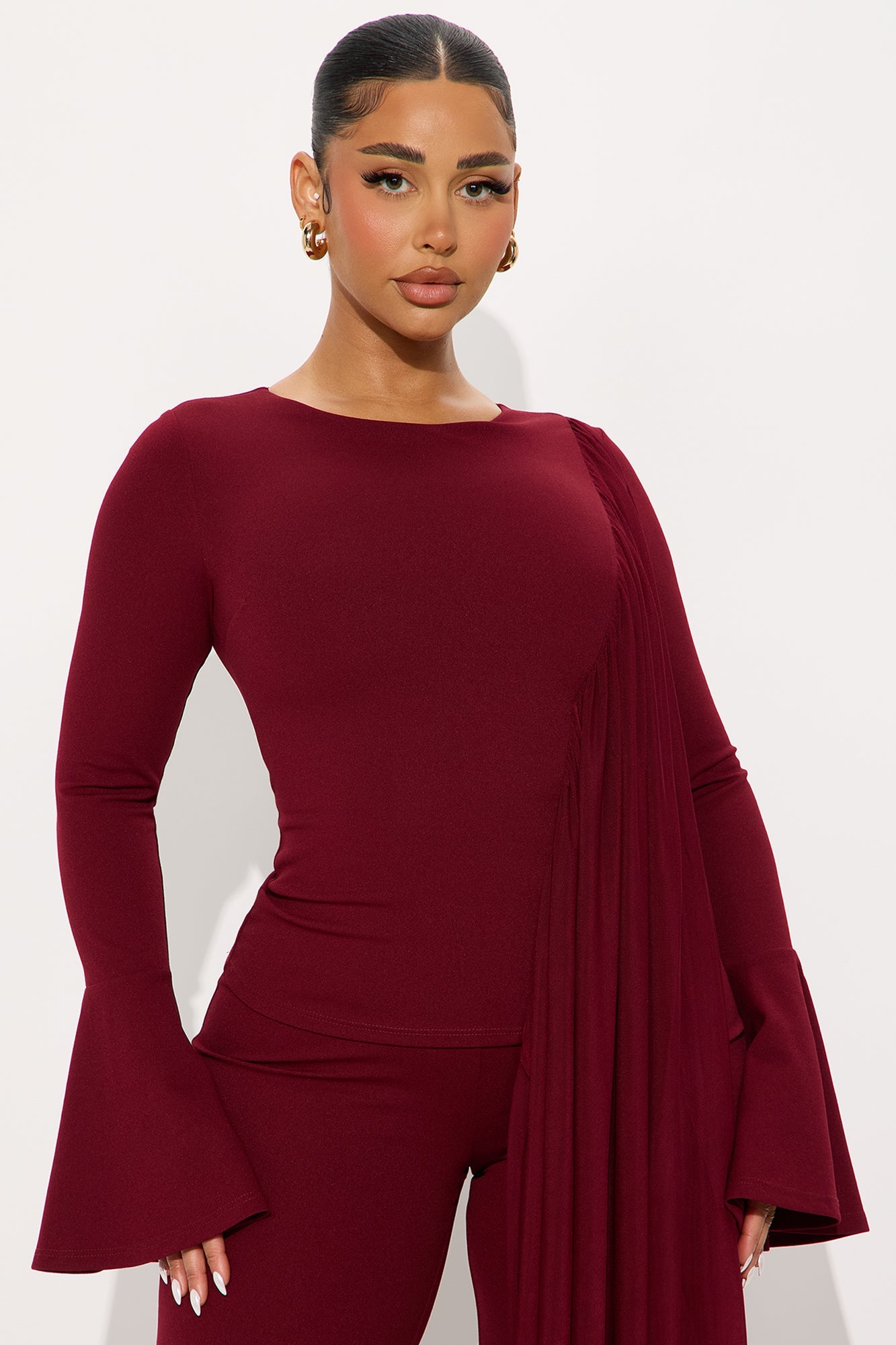 Chloe Draped High Neck Jumpsuit - Wine
