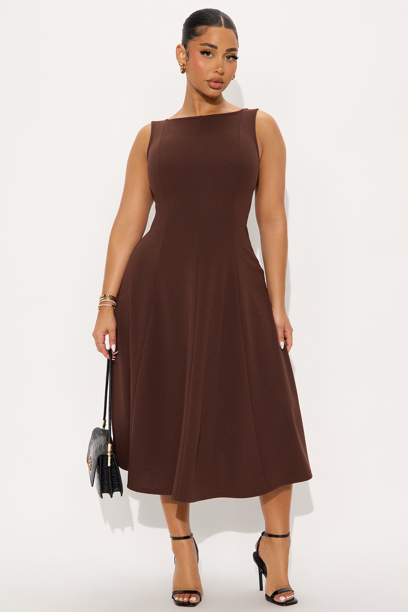Sweet Sunday Knit Crepe Midi Dress - Chocolate