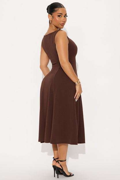 Sweet Sunday Knit Crepe Midi Dress - Chocolate