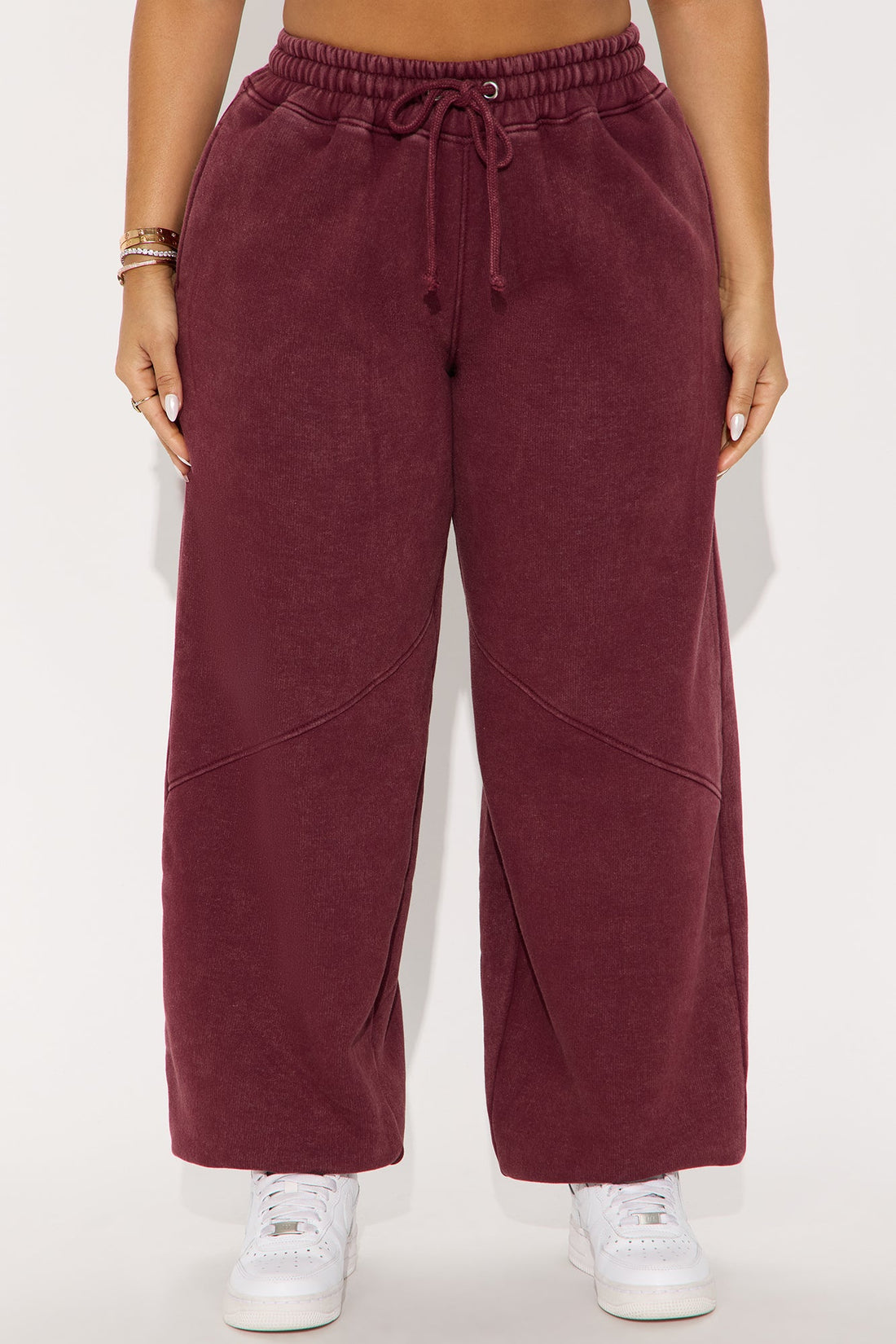 Kathleen Washed Fleece Lounge Jogger - Burgundy