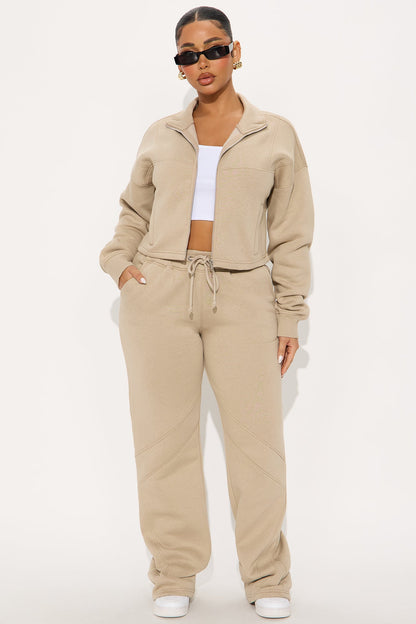 Kelcey Fleece Lounge Zip Up - Stone