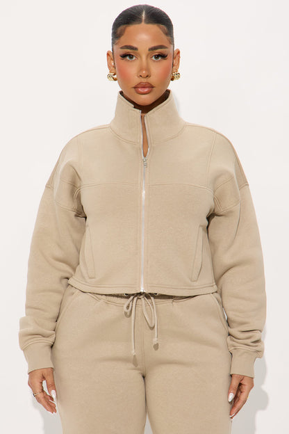 Kelcey Fleece Lounge Zip Up - Stone