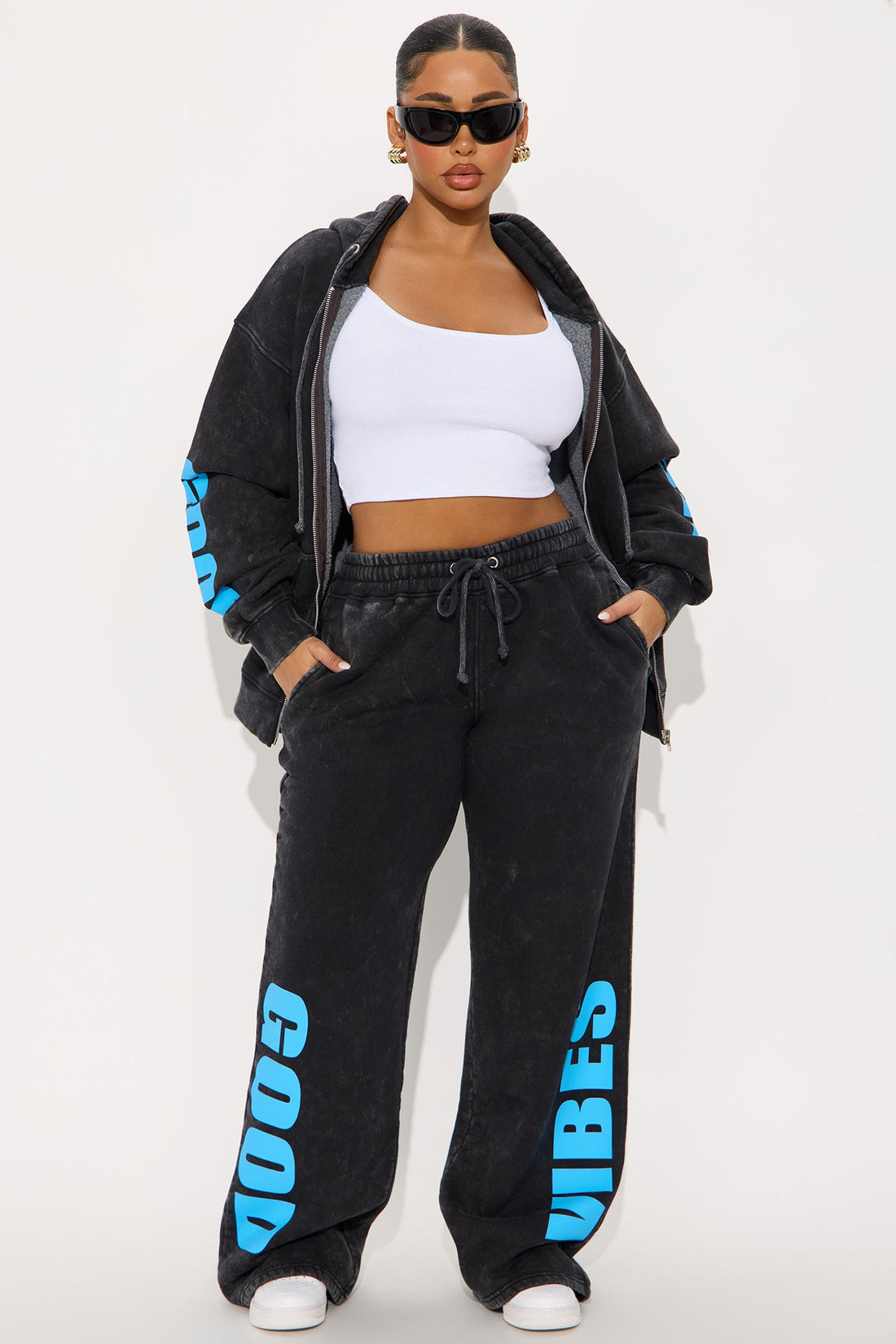 Good Vibes AF Washed Fleece Pants - Charcoal/combo