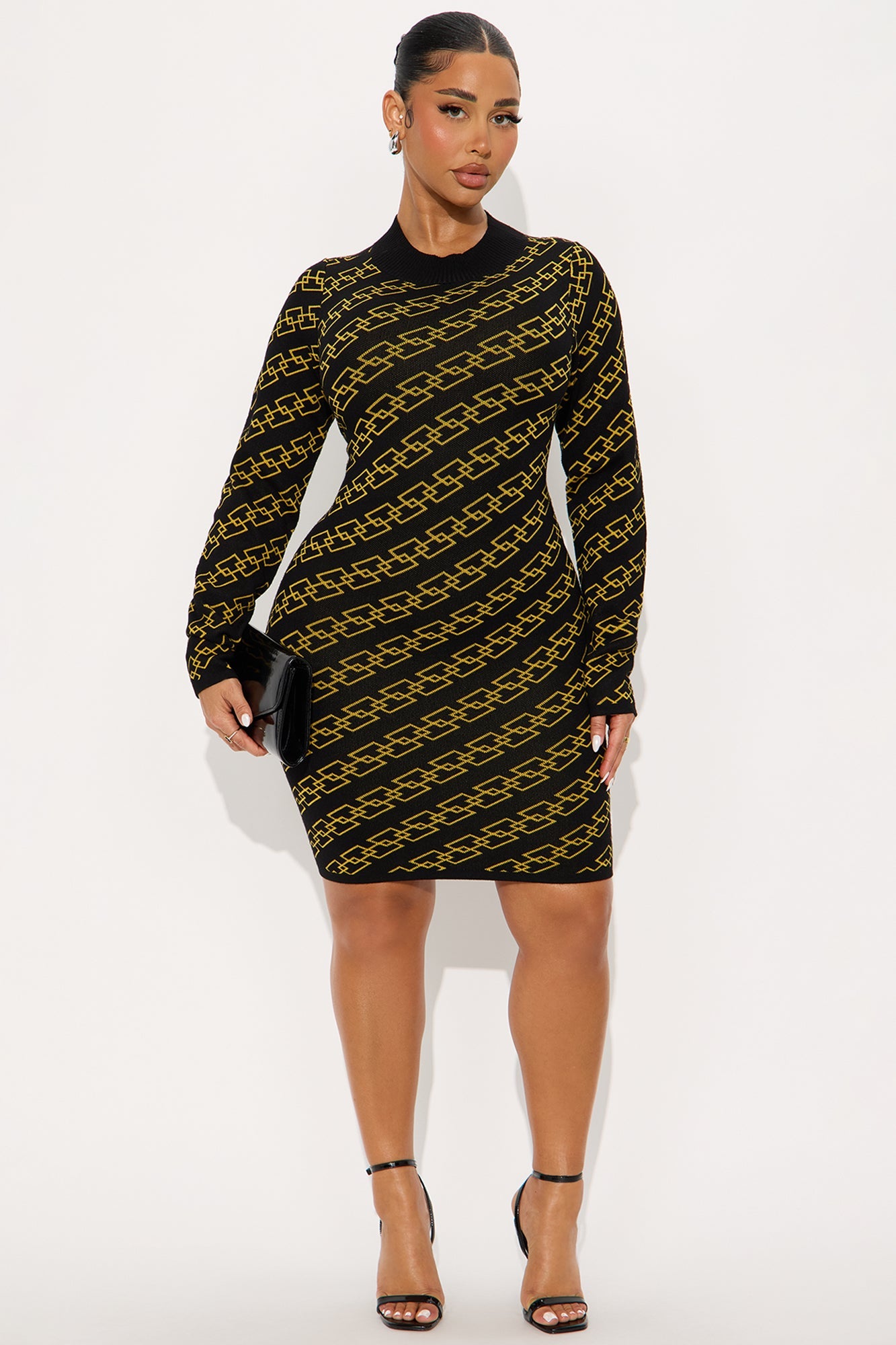 Cater To You Sweater Midi Dress - Gold/combo