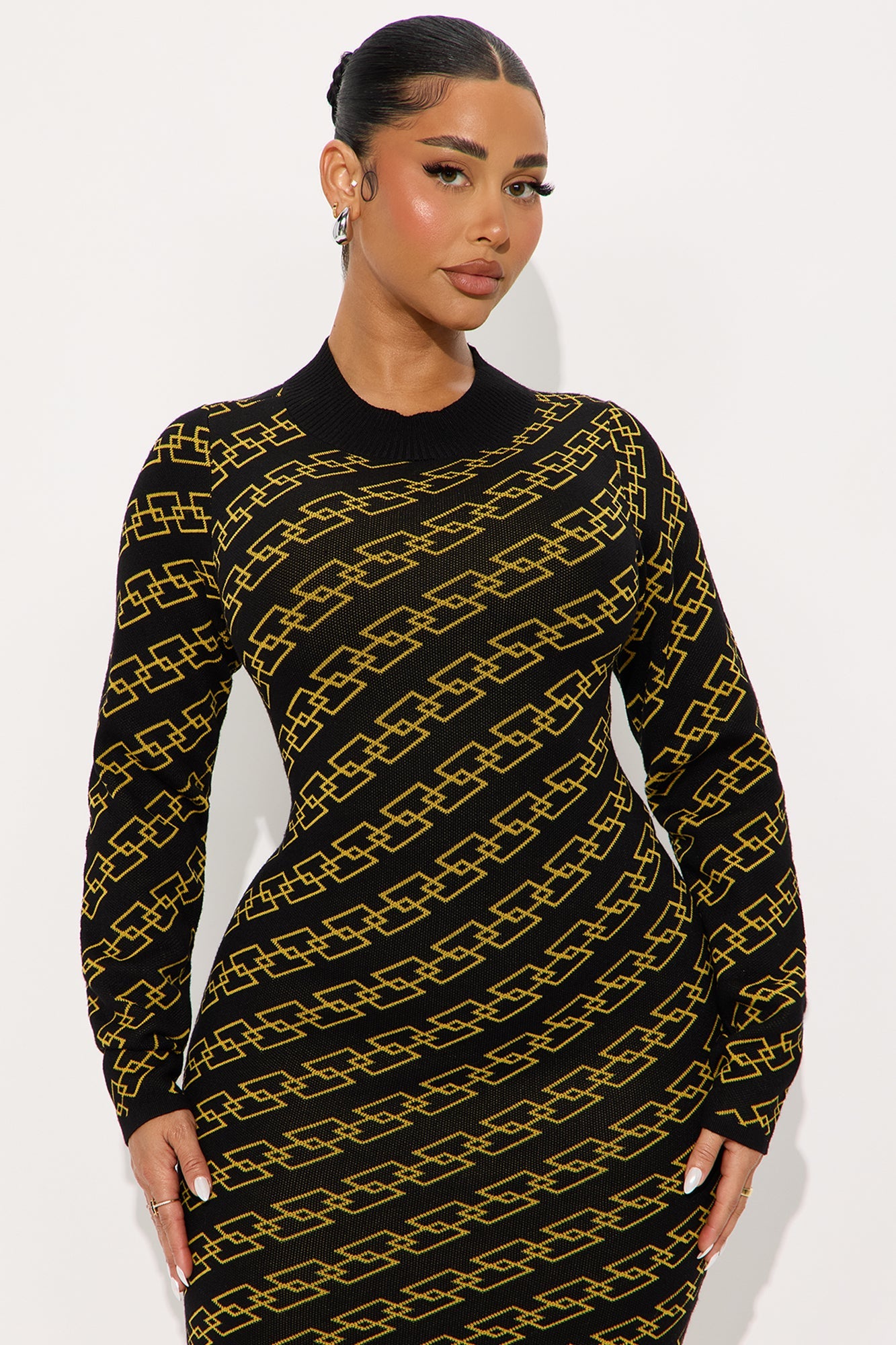Cater To You Sweater Midi Dress - Gold/combo