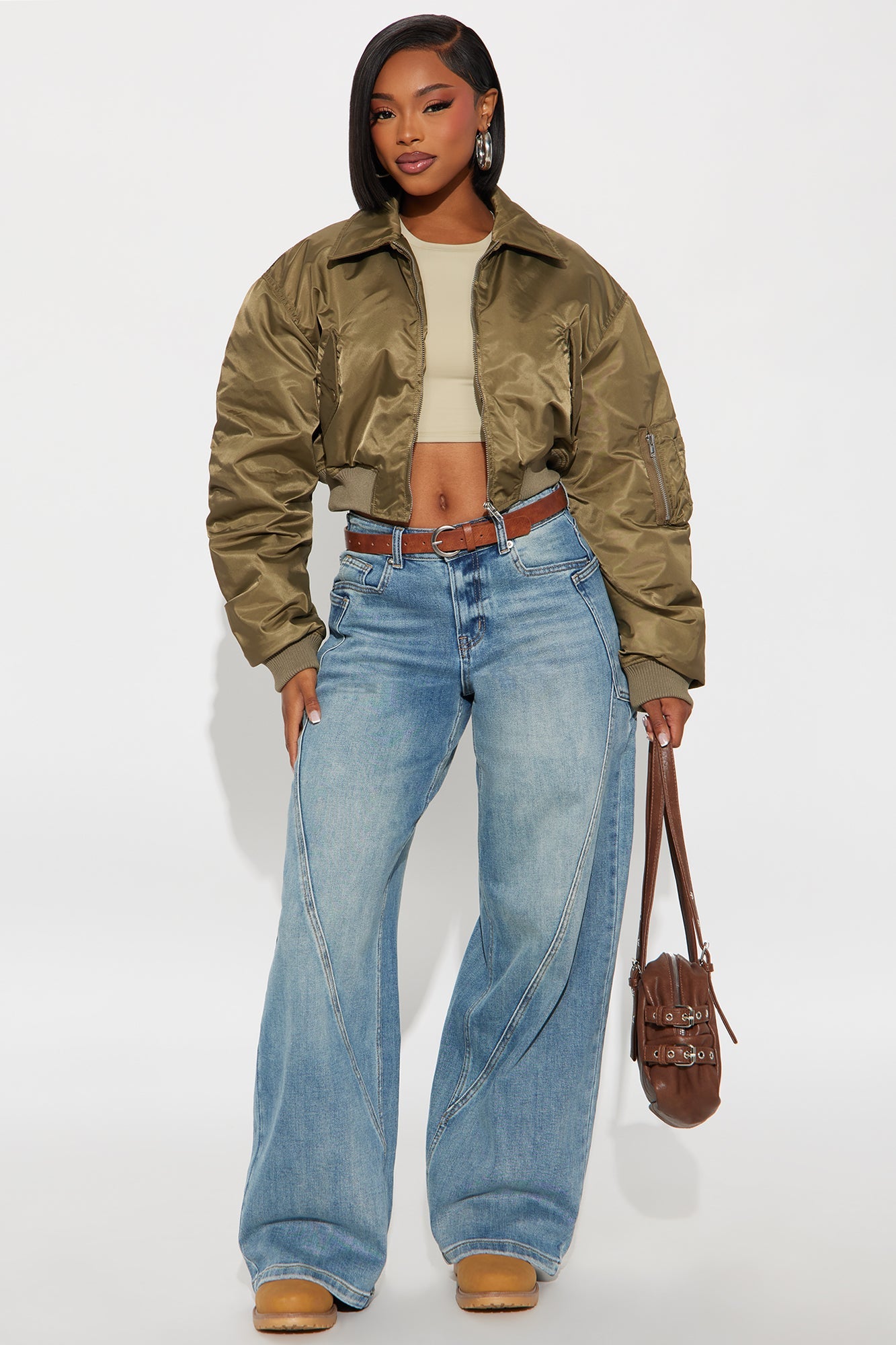 Cause A Scene Cropped Bomber Jacket - Olive