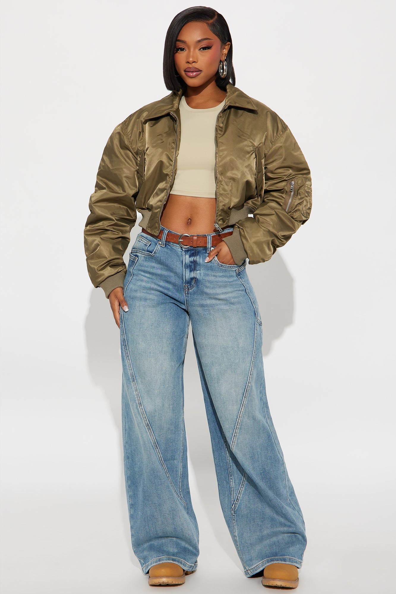 Cause A Scene Cropped Bomber Jacket - Olive