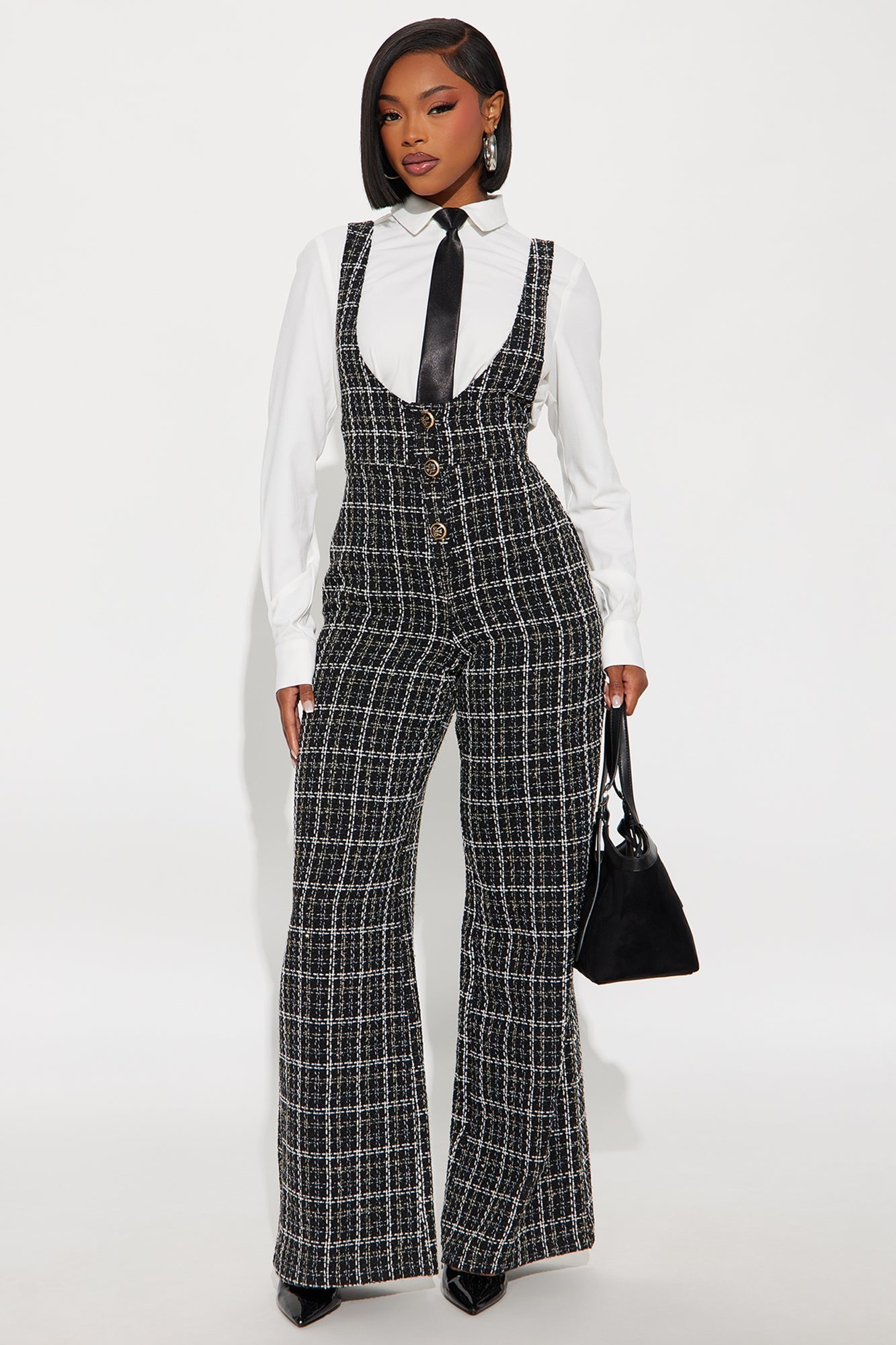 Melania Tie Plaid Jumpsuit - Black/White