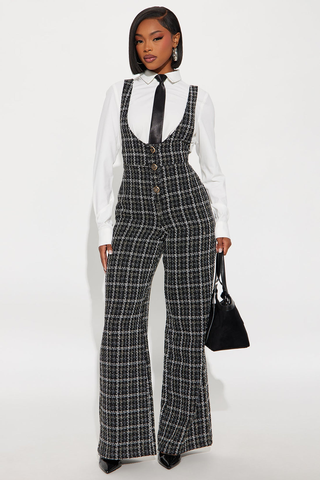 Melania Tie Plaid Jumpsuit - Black/White