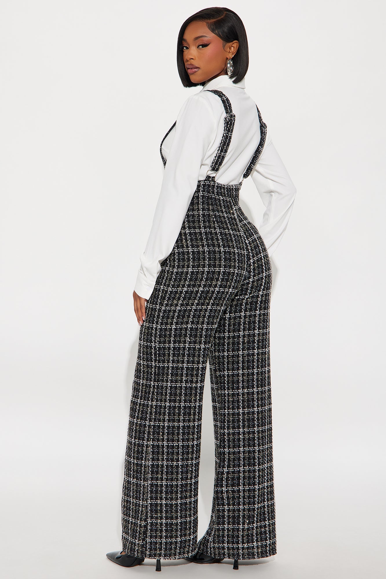 Melania Tie Plaid Jumpsuit - Black/White