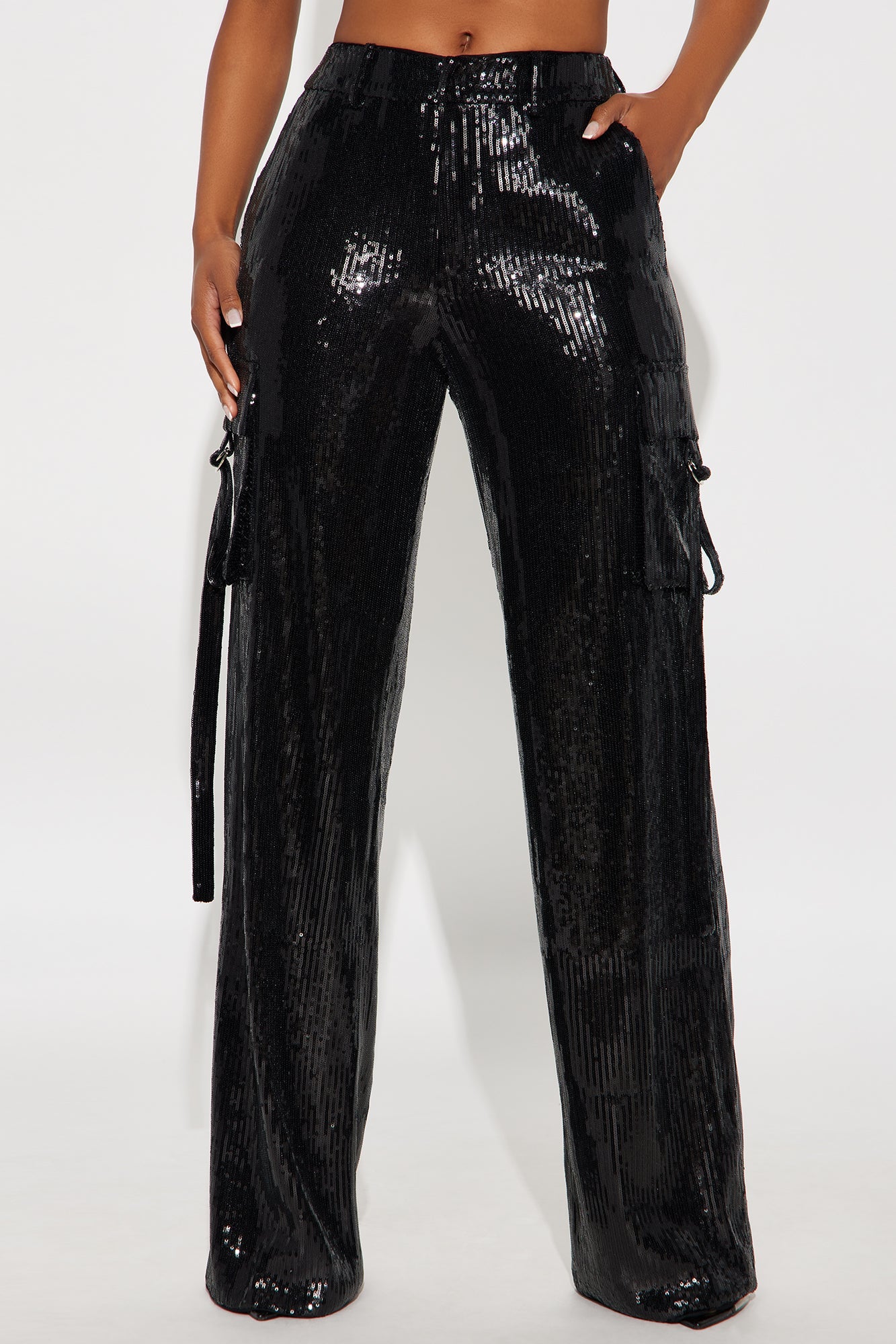 Sequin Babe High Rise Wide Leg Pant 33 - Black