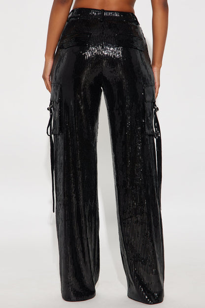 Sequin Babe High Rise Wide Leg Pant 33 - Black