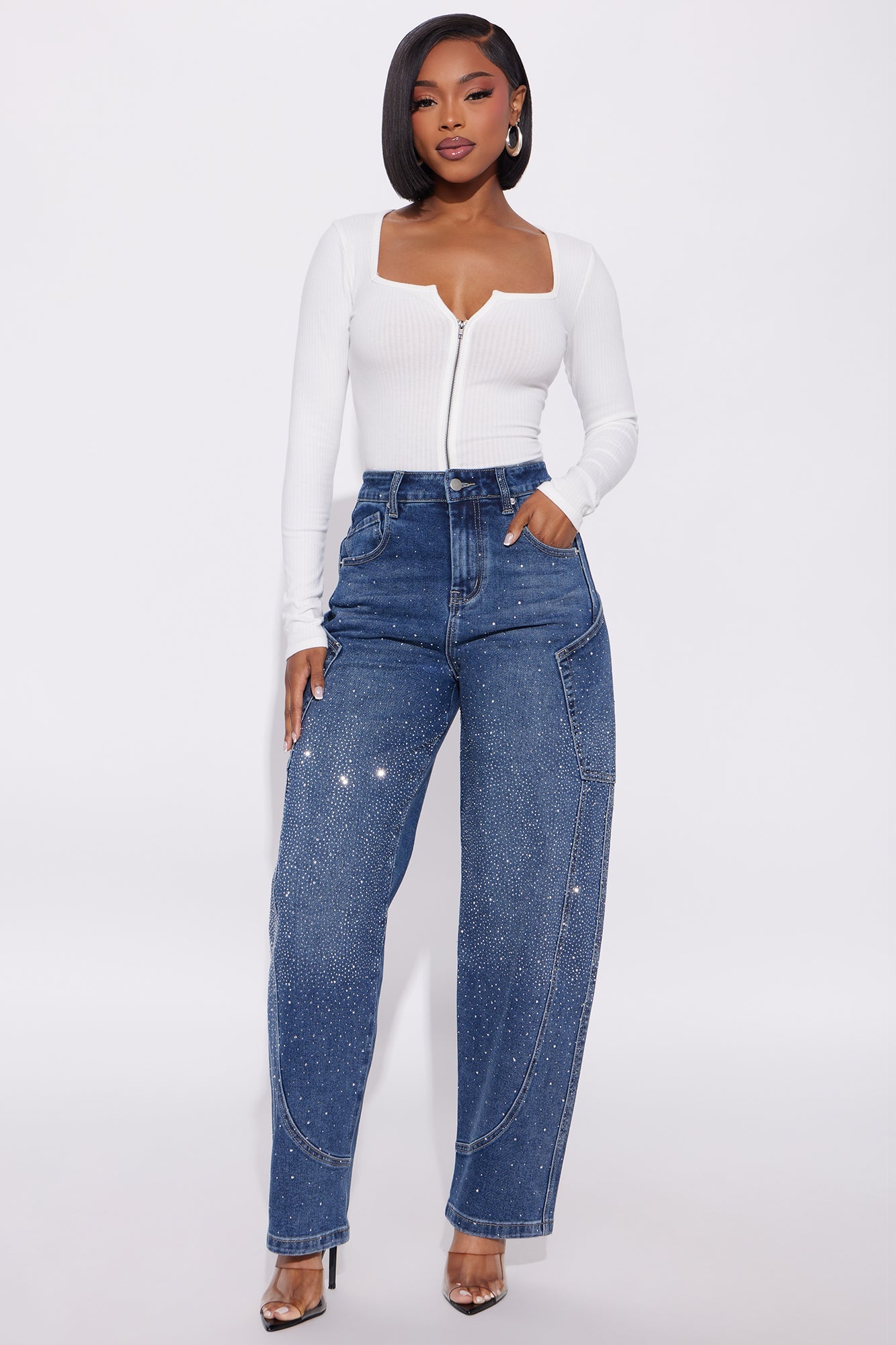 Show Stunner Embellished Rhinestone Jeans - Dark Wash