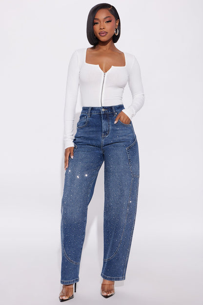 Show Stunner Embellished Rhinestone Jeans - Dark Wash