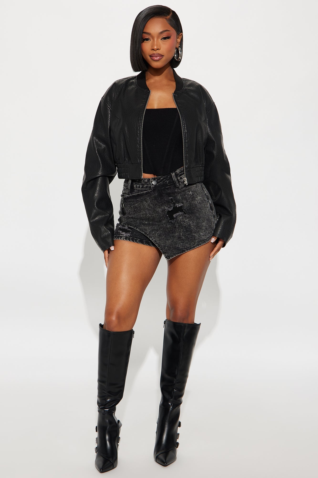 Too Late Denim Wrap Skort - Black Wash