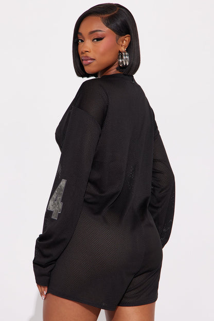 Game Time Jersey Long Sleeve Romper - Black