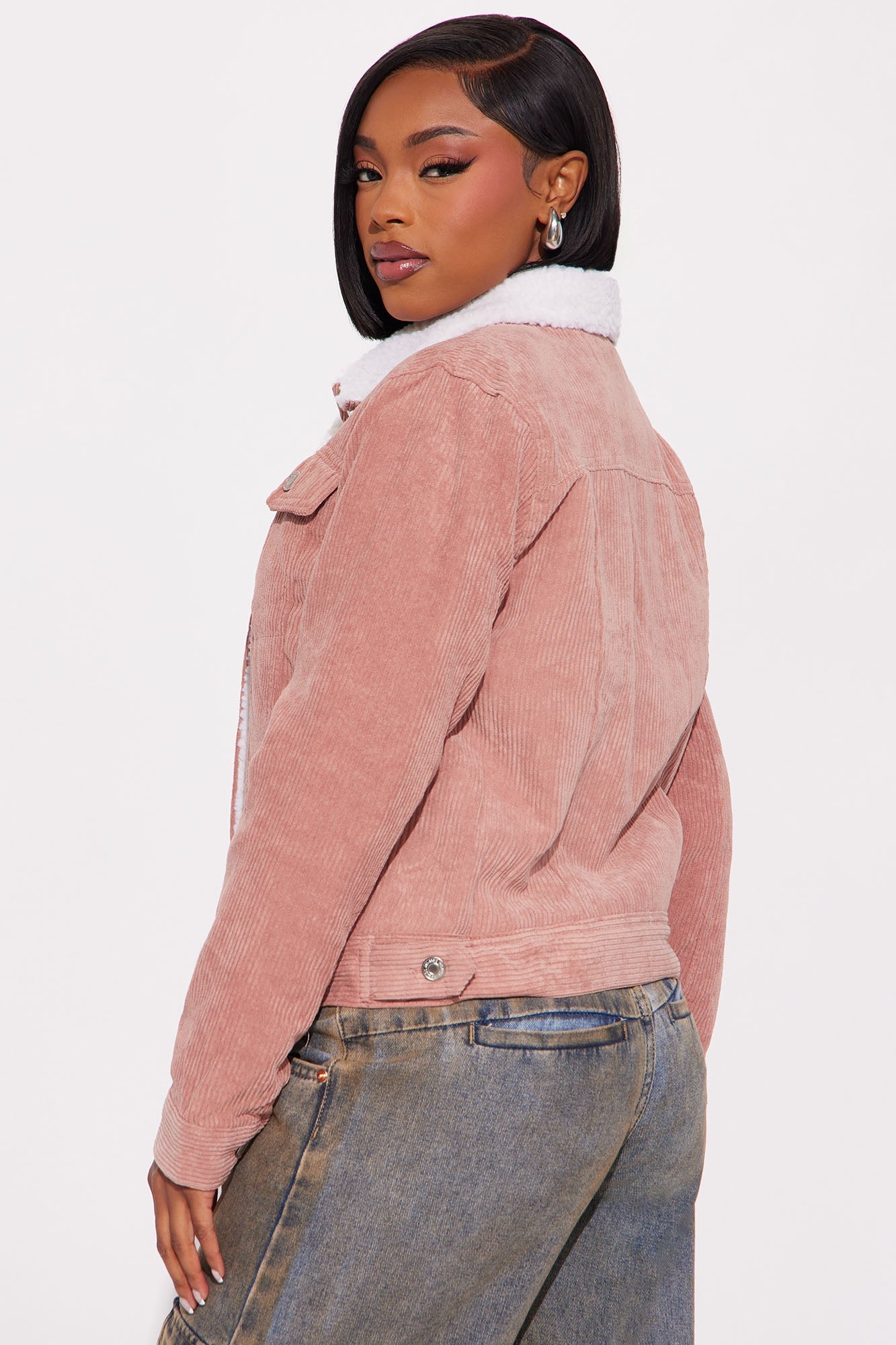 Carolina Corduroy Sherpa Lined Trucker Jacket - Mauve