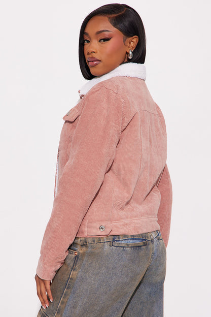 Carolina Corduroy Sherpa Lined Trucker Jacket - Mauve