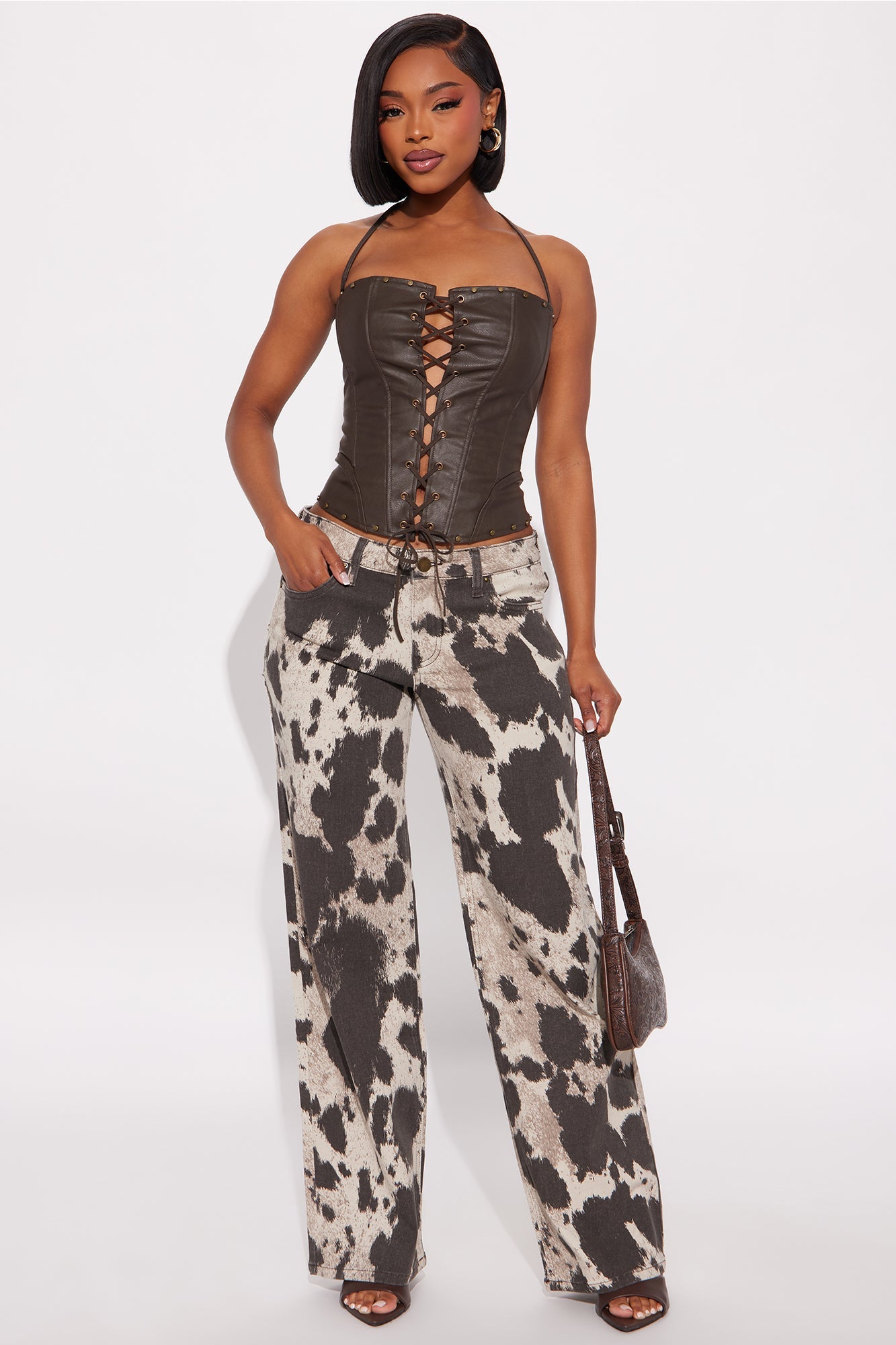 Wild West Side Printed Straight Leg Jeans - Brown/combo