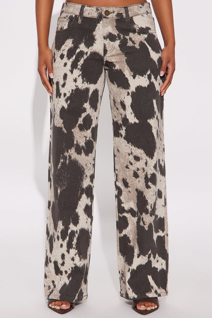 Wild West Side Printed Straight Leg Jeans - Brown/combo
