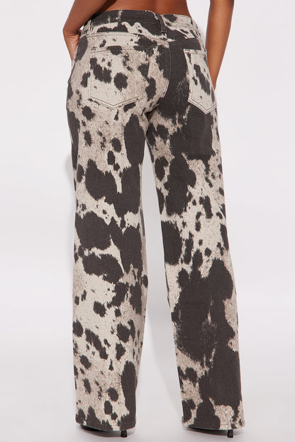 Wild West Side Printed Straight Leg Jeans - Brown/combo