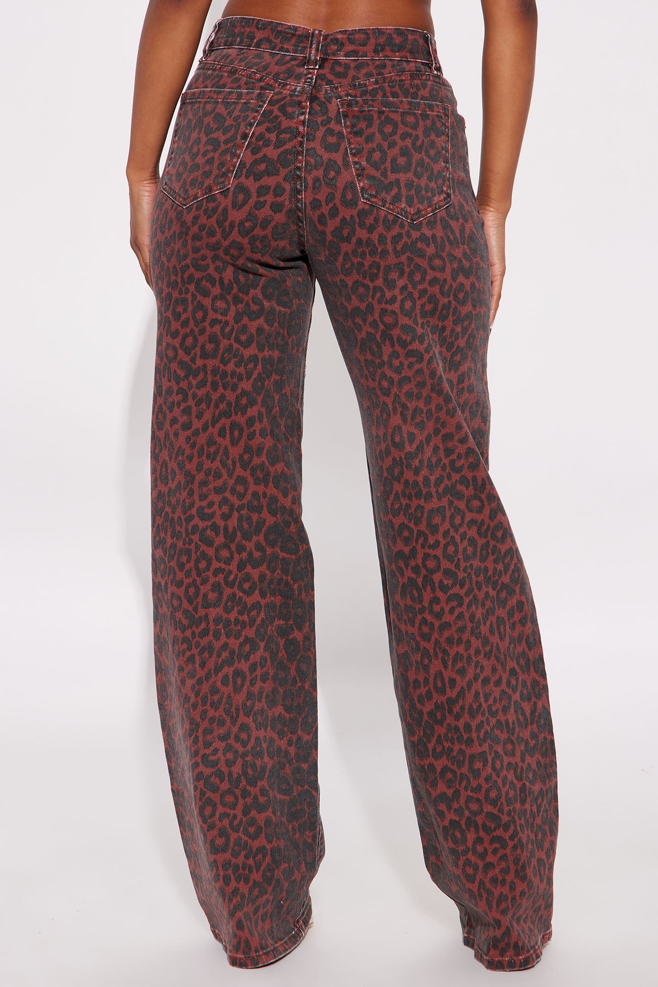 Fierce Attitude Leopard Print Wide Leg Jeans - Burgundy/combo
