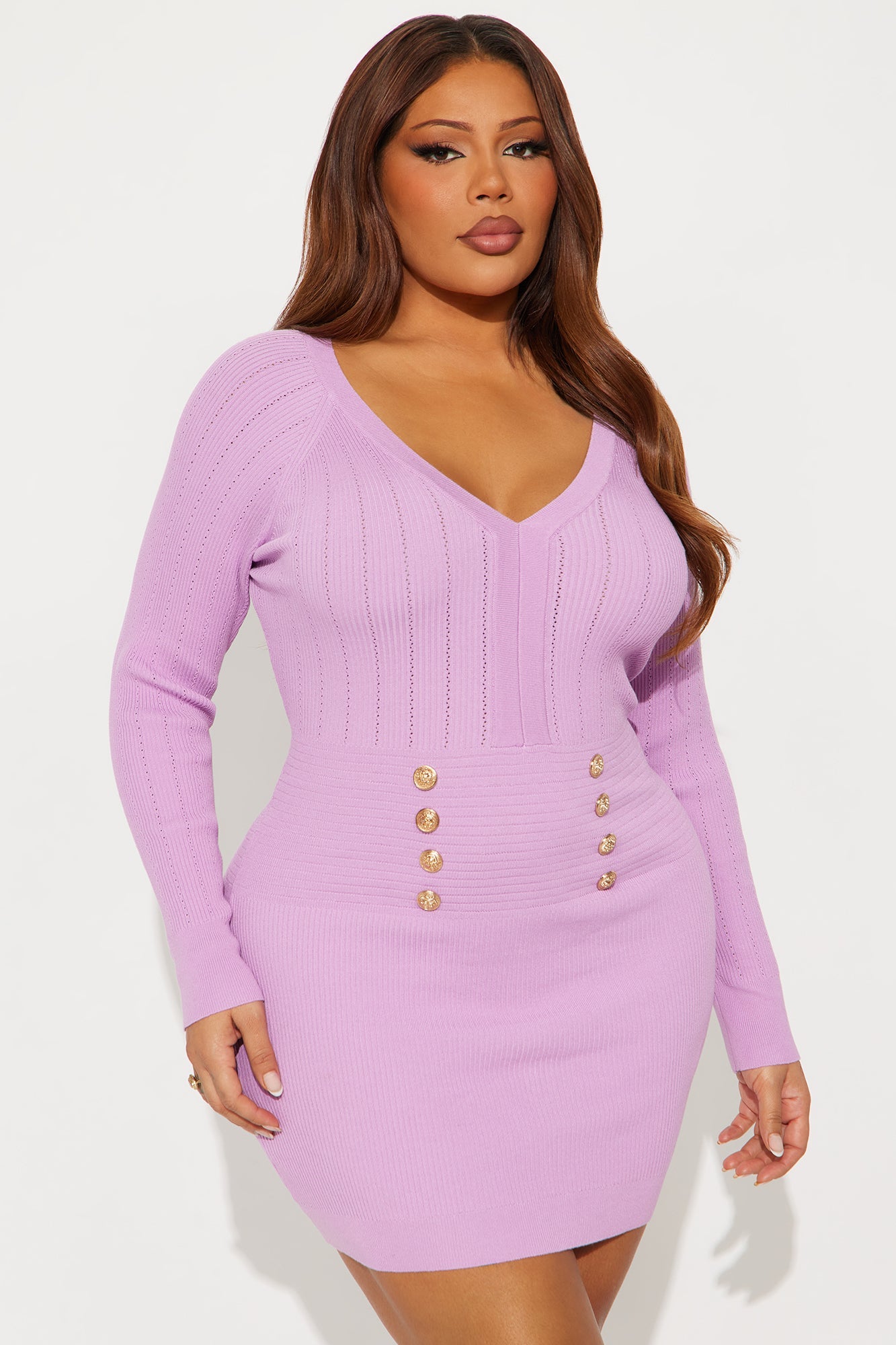 Fit For Fall Long Sleeve Sweater Mini Dress - Lilac