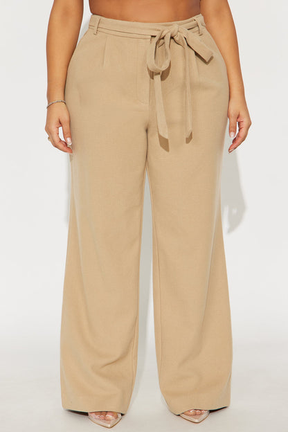News Briefing Boucle Belted Wide Leg Pant 32″ - Taupe