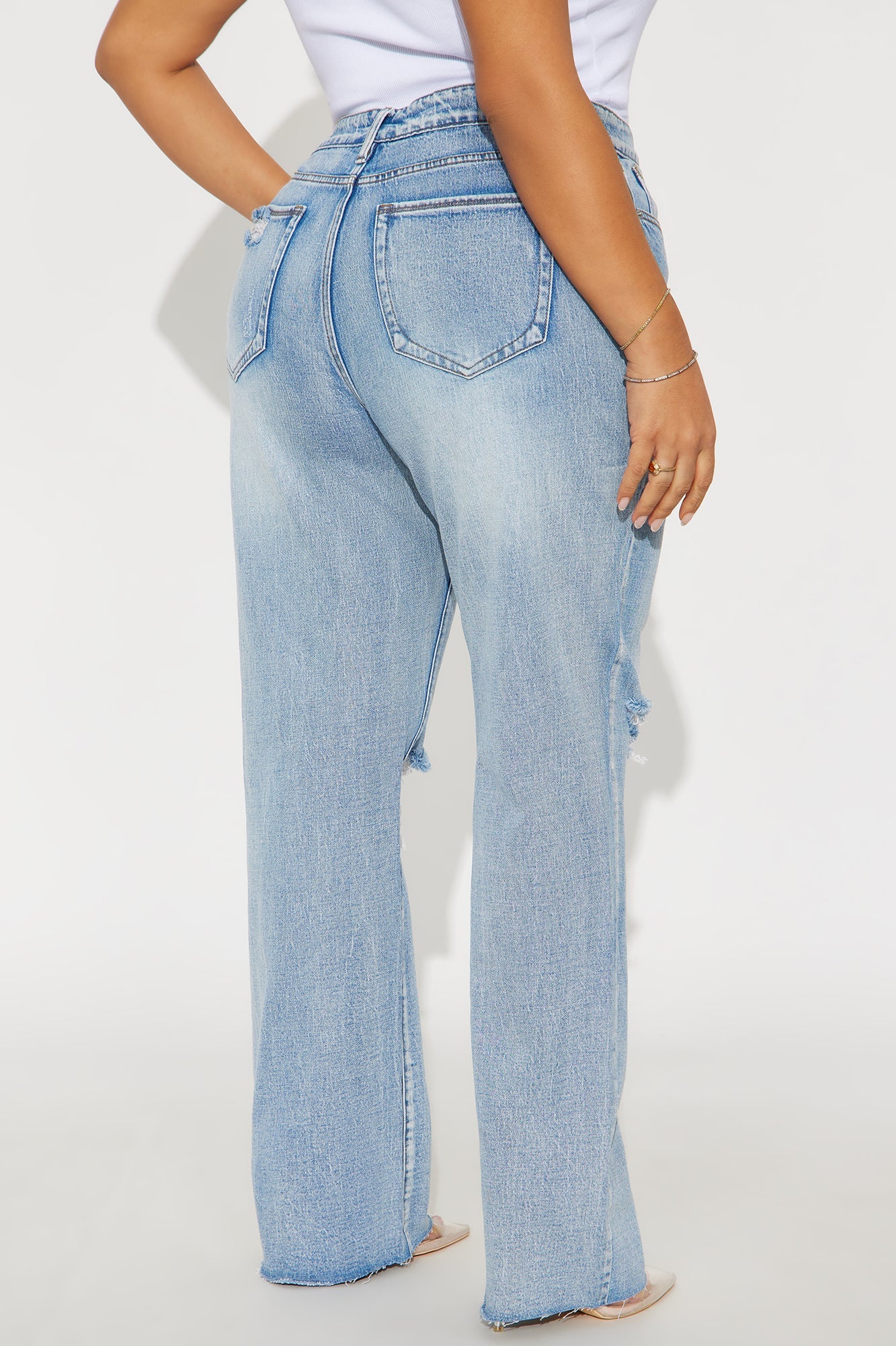 A Secret High Rise Ripped Stretch Straight Leg Jeans - Light Wash