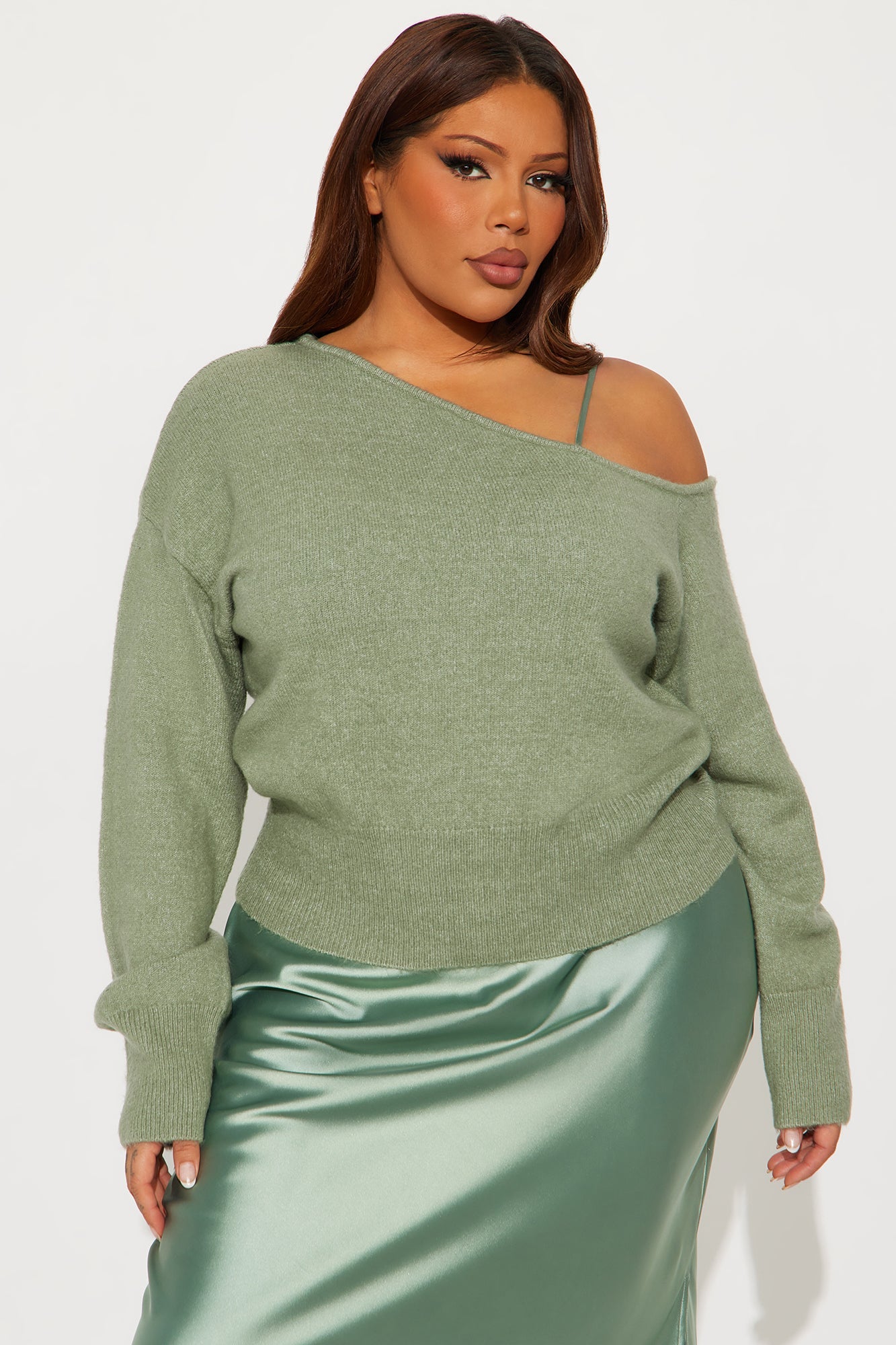 Warm Kiss Satin Sweater Maxi Dress Set - Sage